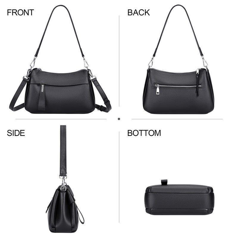 Over Earth Genuine Leather Handbags for Women Crossbody Purse Ladies Small Hobo Shoulder Bag(O111-2E Black) - Image 3